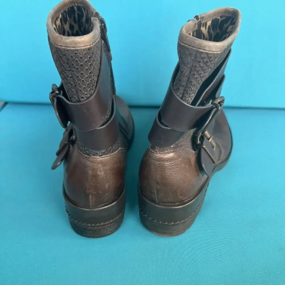 Sofft Aldina Moto Grunge Brown Leather Buckle Strap Mid Calf Comfort Boots Sz 8M - Picture 4 of 12
